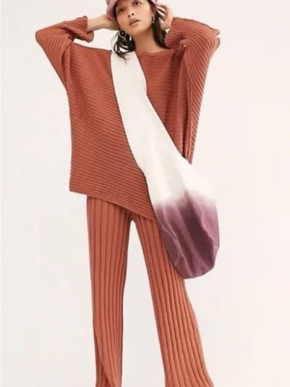 Free People Beach Knit Set Rust Orange Ribbed Size M Matching Set